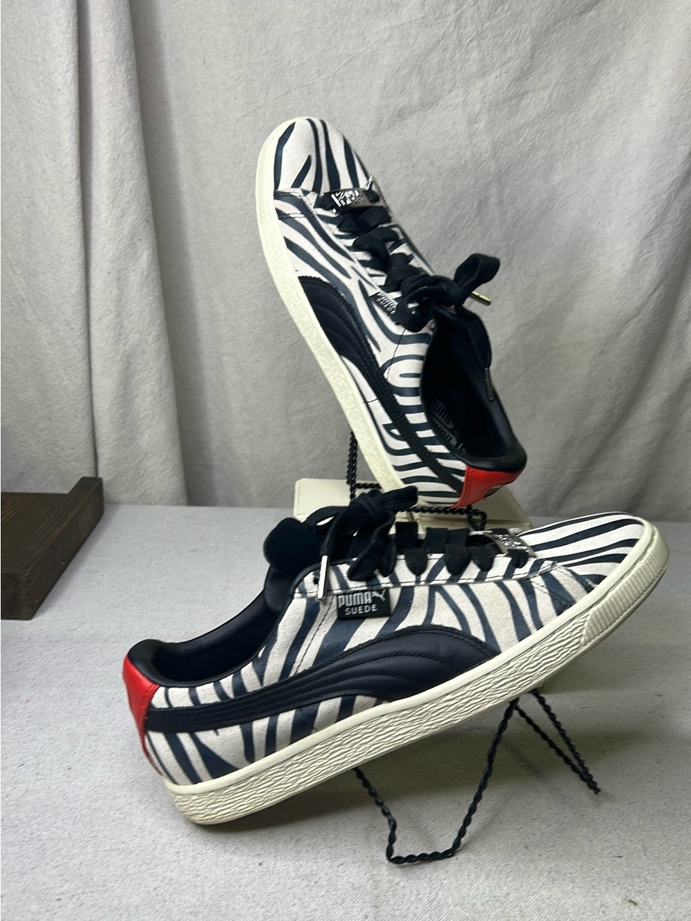 Puma Men’s Paul Stanley Zebra Print Sneakers - Black, White & Red vintage